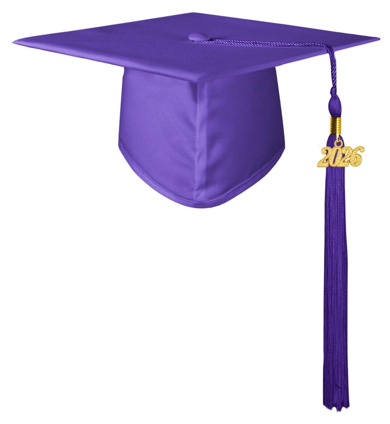 GraduationMall Unisex Adult Matte Graduation Cap with 2026 Tassel Purple - Image 1